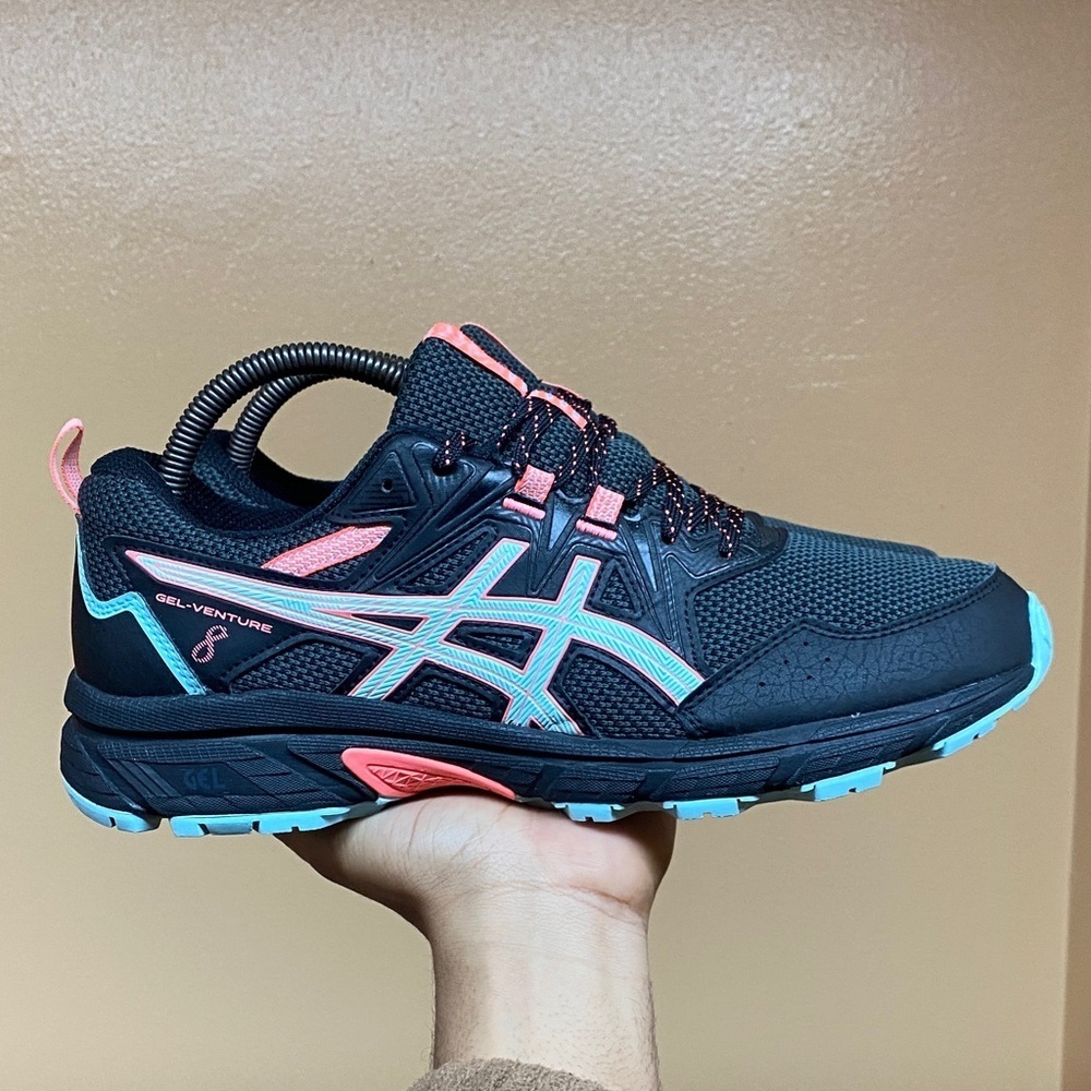 ASICS Gel-Venture 8 Trail Running Sneakers Black Clear Blue Coral Pink Size 10
